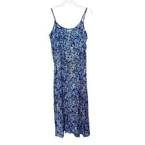 Blue Ginger Hawaii Womens Medium Blue Button Front Rayon Maxi Dress